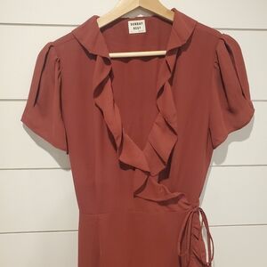 Sunday Best 6 Aritzia Dress Brick Red Ruffle Crossover Flowy Cocktail Mini Dress